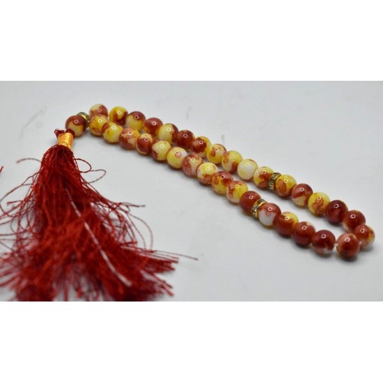 Red  yellow marble bead 33 grain