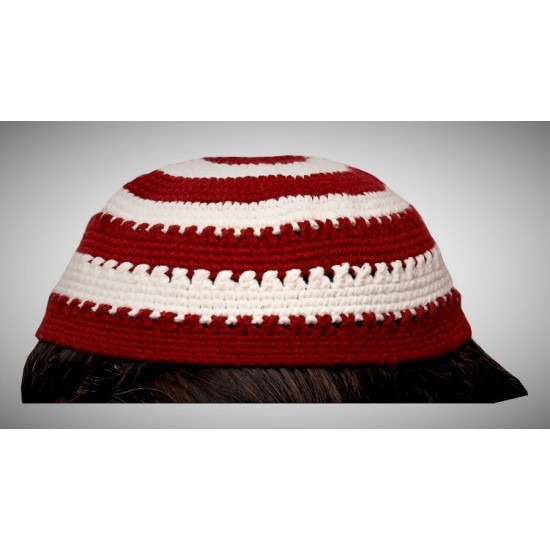 Prayer Wool Knit Cap Red White Lines