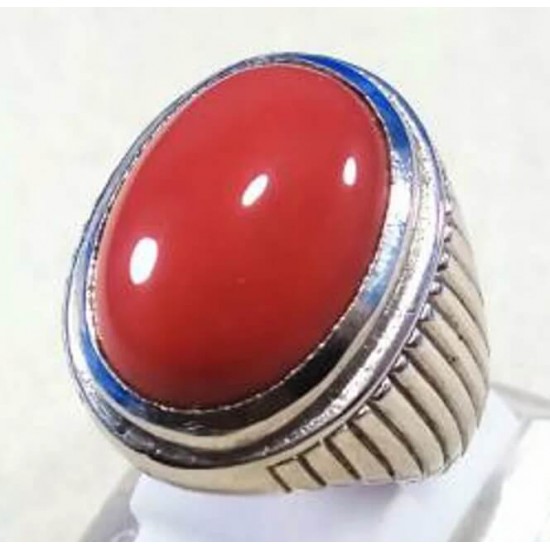 Coral Marjan Silver Oval Shape Ring