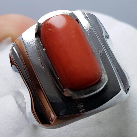 Natural Dark Deep Red Coral Marjan Ring