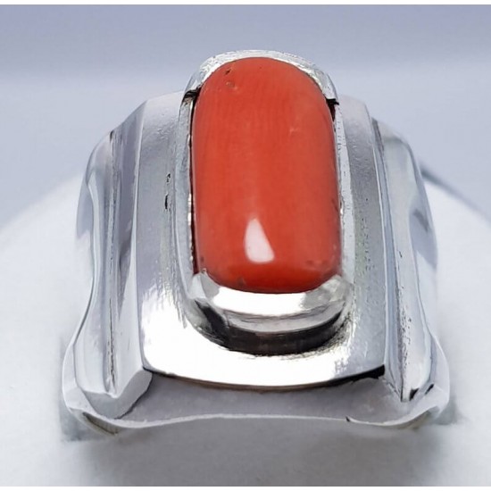 Natural Dark Deep Red Coral Marjan Ring