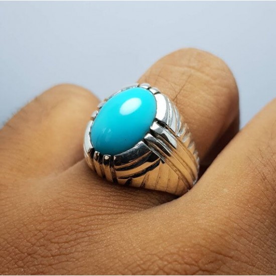 Turquoise Feroza Tiger Style Silver Ring