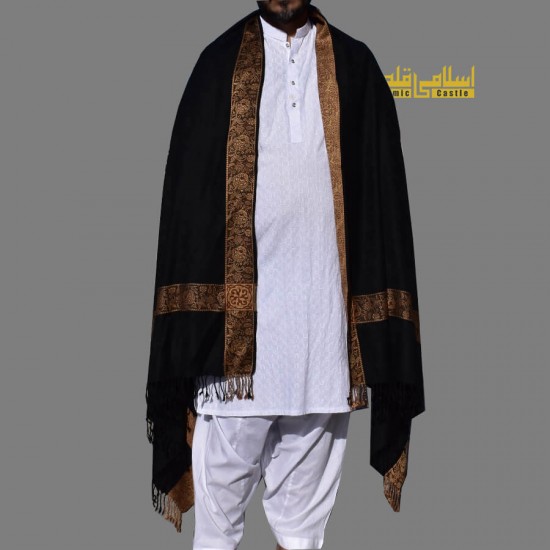 MEN SHAWL BLACK WOOL WOVEN