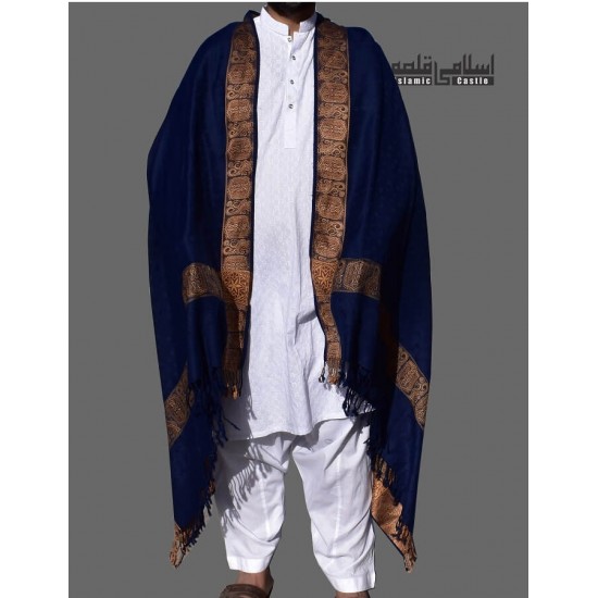 MEN SHAWL BLUE WOOL WOVEN