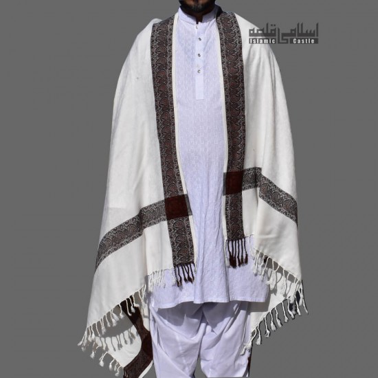 MEN WHITE SHAWL WOOL WOVEN