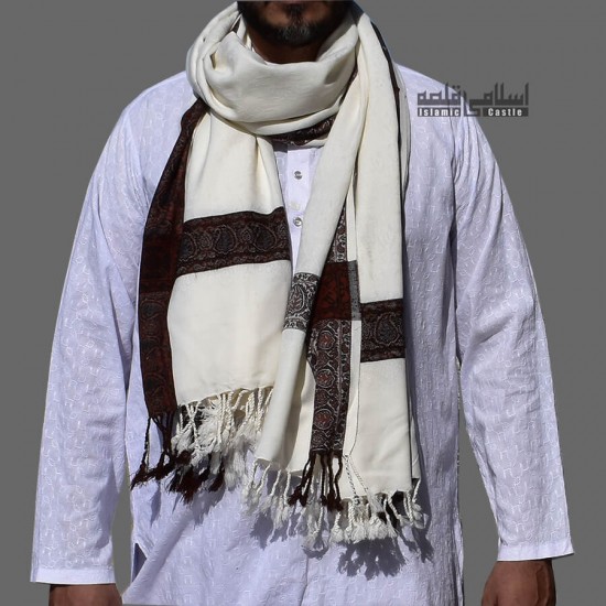 MEN WHITE SHAWL WOOL WOVEN