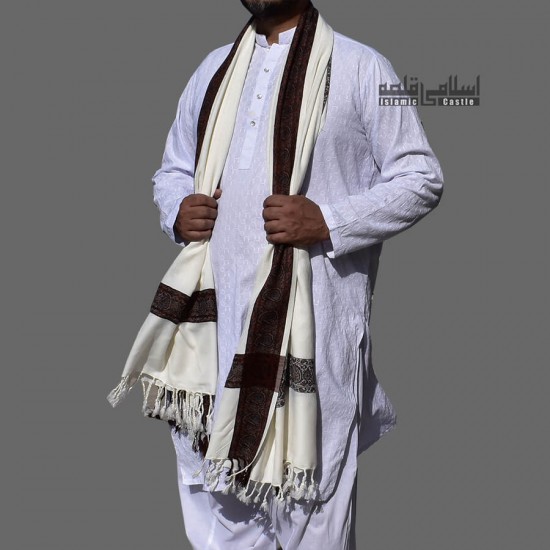 MEN WHITE SHAWL WOOL WOVEN