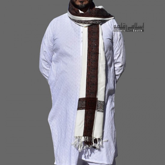 MEN WHITE SHAWL WOOL WOVEN