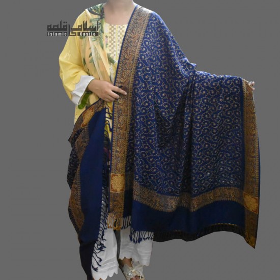 WOMEN NAVY BLUE FULL EMBROIDERED KASHMIRI SHAWL