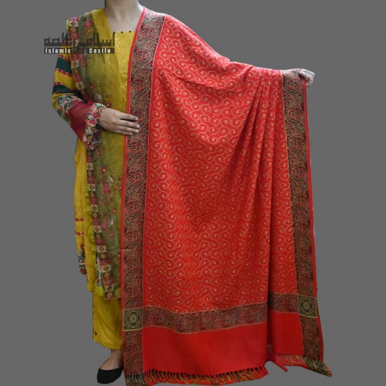 WOMEN SHAWL ACRO WOOLEN RED SELF EMBROIDERY