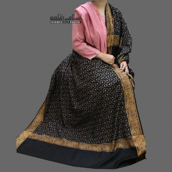 WOMEN SHAWL BLACK AND GOLDEN SELF EMBROIDERY