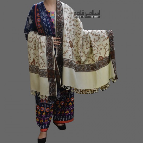 WOMEN SHAWL SKIN COLOR BEAUTIFULLY FLOWERED AND FOUR CORNERS FULL EMBROIDERED