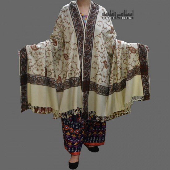 WOMEN SHAWL SKIN COLOR BEAUTIFULLY FLOWERED AND FOUR CORNERS FULL EMBROIDERED