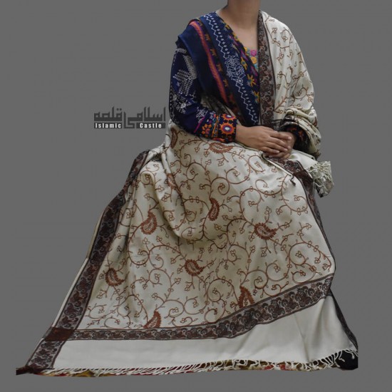 WOMEN SHAWL SKIN COLOR BEAUTIFULLY FLOWERED AND FOUR CORNERS FULL EMBROIDERED