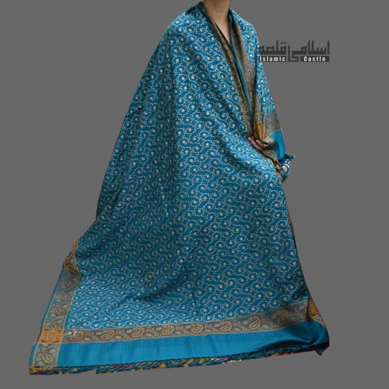 WOMEN SHAWL TURQUOISE BLUE ACRO WOOLEN ALL BORDERS EMBROIDERY