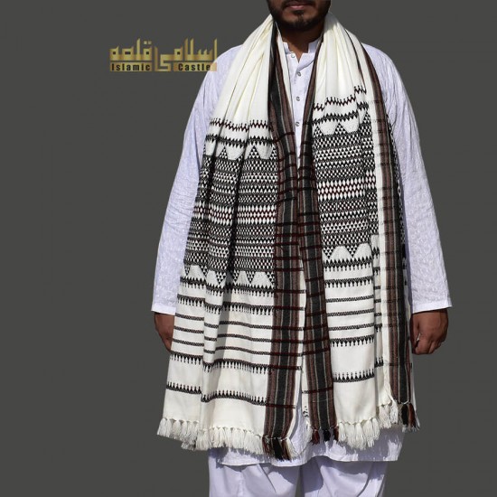 White Sindhi Handmade Winter Men Shawl