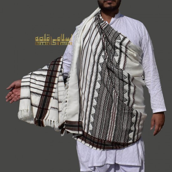 White Sindhi Handmade Winter Men Shawl