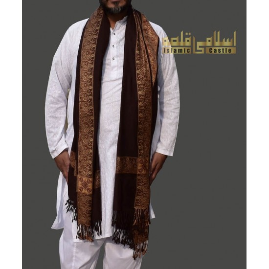 MEN SHAWL BROWN WOOL WOVEN