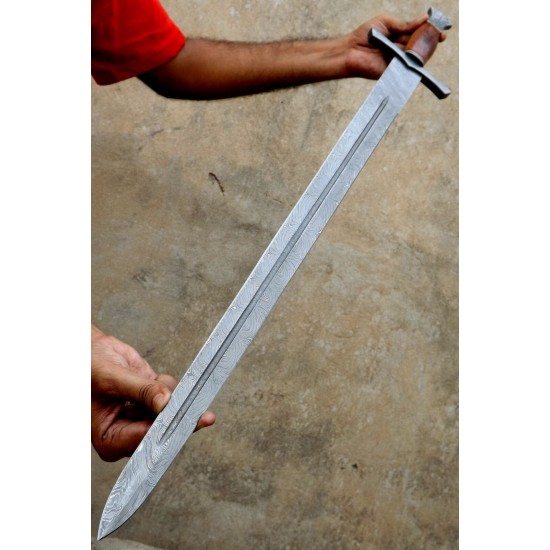 NS-112 CUSTOM HANDMADE 36 Inches Damascus Steel Sword Rose Wood Handle